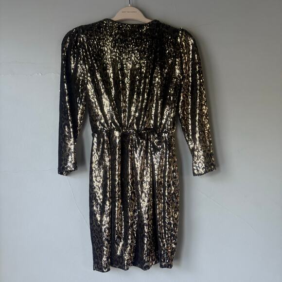 ASTR the Label Selene Leopard Sequin Wrap Mini Dress Size Large - Picture 6 of 8